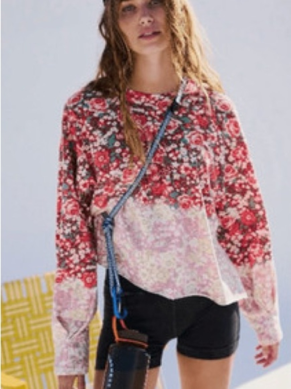 FP MOVEMENT by Free People Floral Printed Inspire Layer Top Tee Medium New